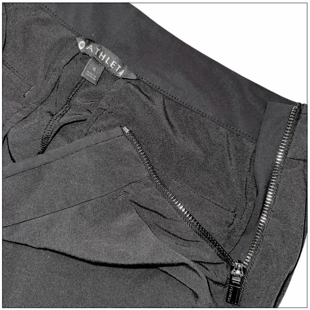 Athleta Gramercy Track Wide Leg Pants Black Size 4 Side Zip Snap Hem Trouser - Picture 6 of 7